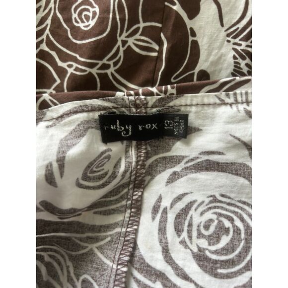 Ruby Rox Vintage Style Dress Brown Floral Print Sundress Pinup 1950s style SZ 13 - Picture 3 of 5